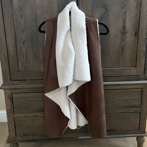 Brown and White Faux Shearling Vest